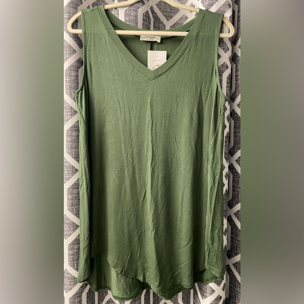 Zenana Green Asymmetrical Sleeveless Tank